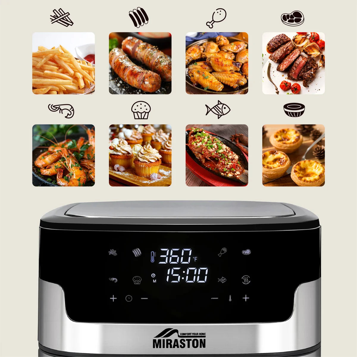 Air Fryer, 8.5qt Family Size Digital Air Fryers, Bpa-free, Smart Touchscreen With 8-preset, Air Frying, Reheat Leftovers, Party Food, Fast Cooking, Dishwasher-safe, Stainless Steel 304