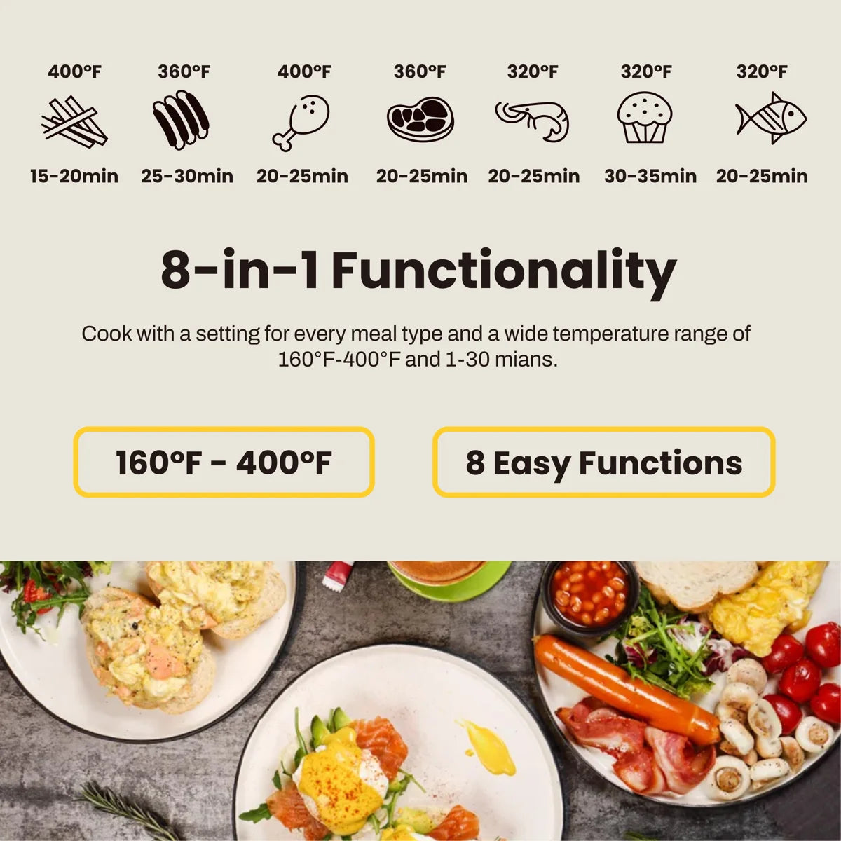 Air Fryer, 8.5qt Family Size Digital Air Fryers, Bpa-free, Smart Touchscreen With 8-preset, Air Frying, Reheat Leftovers, Party Food, Fast Cooking, Dishwasher-safe, Stainless Steel 304