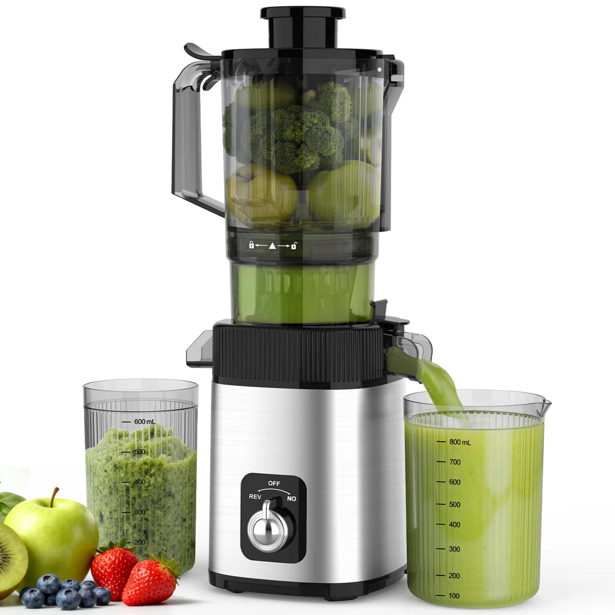 Cold Press Juicer With 4.4" Extra-Wide Feed Chute – Slow Masticating Electric Juicer For Whole Fruits & Vegetables, Delivers 35% Higher Juice Yield & 98% Nutrient Retention, Easy Assembly & Dishwasher-Safe Cleaning, Ultra-Quiet 65Db Operation