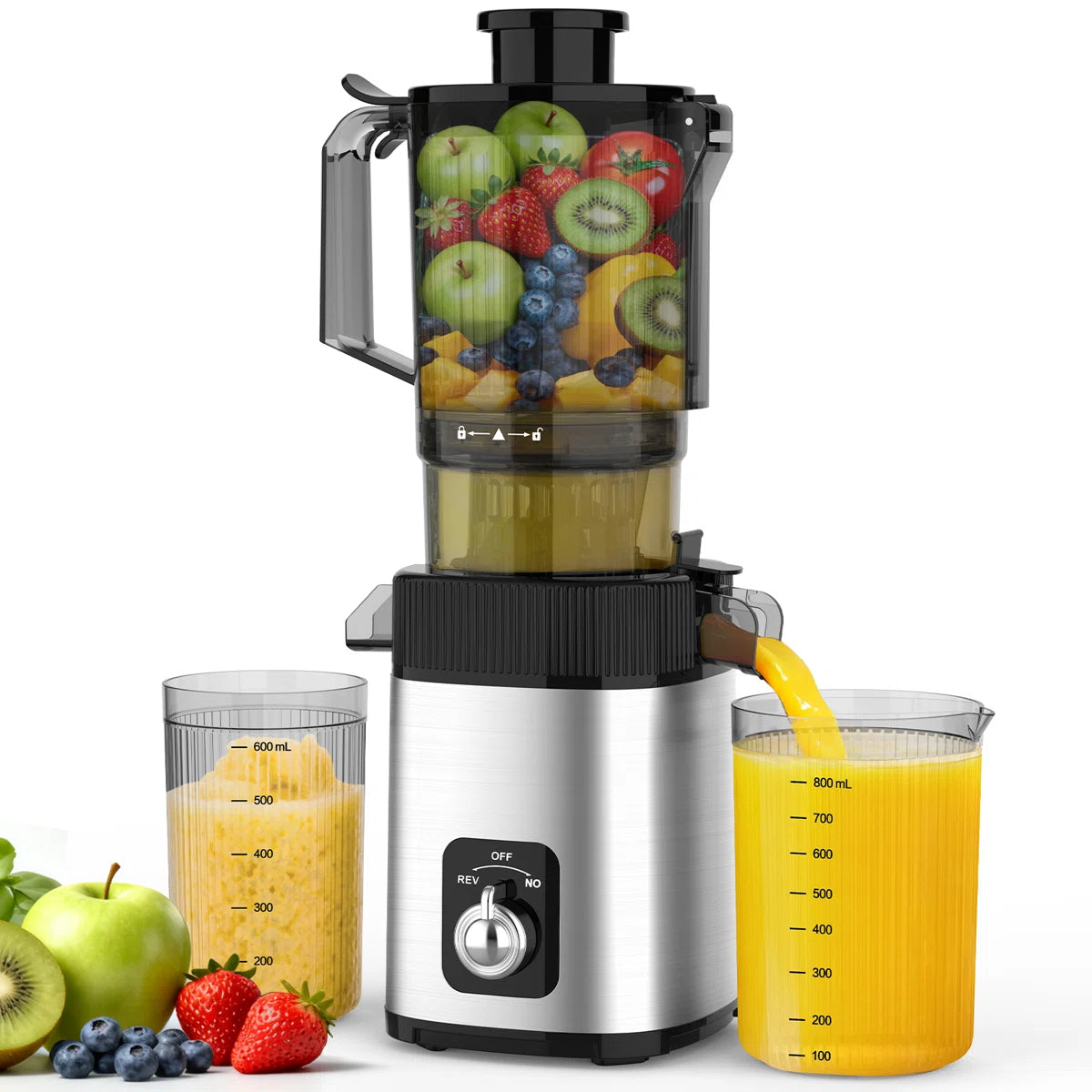 Cold Press Juicer With 4.4" Extra-Wide Feed Chute – Slow Masticating Electric Juicer For Whole Fruits & Vegetables, Delivers 35% Higher Juice Yield & 98% Nutrient Retention, Easy Assembly & Dishwasher-Safe Cleaning, Ultra-Quiet 65Db Operation