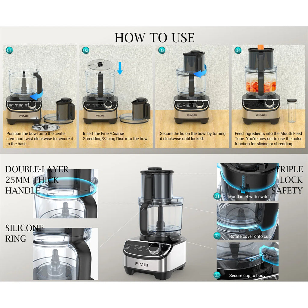Food Processor Chopping & Blender Combo, Versatile Blades For Slicing, Shredding, Large Caliber, 12-Cup 600W