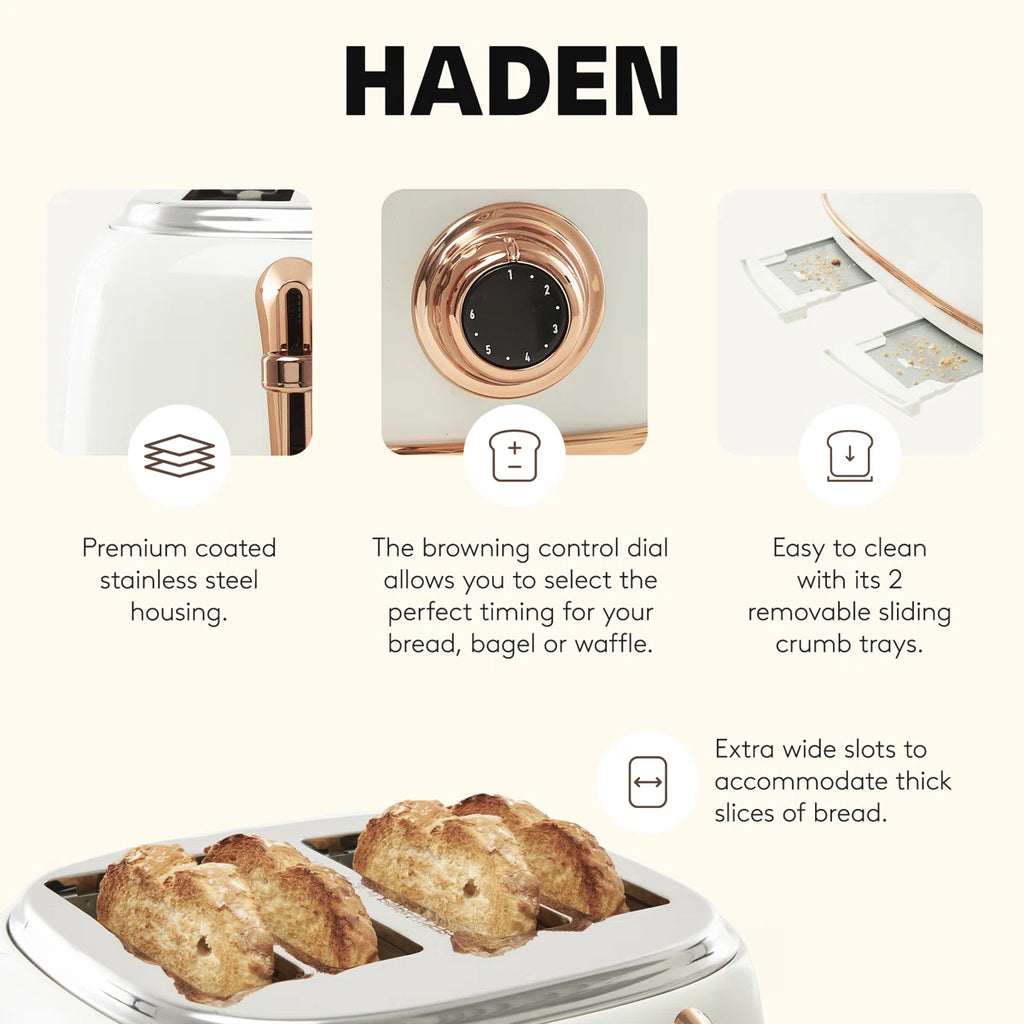 Haden Heritage 4 Slice Wide Slot Toaster with Heritage 1.7L Home Electric Kettle