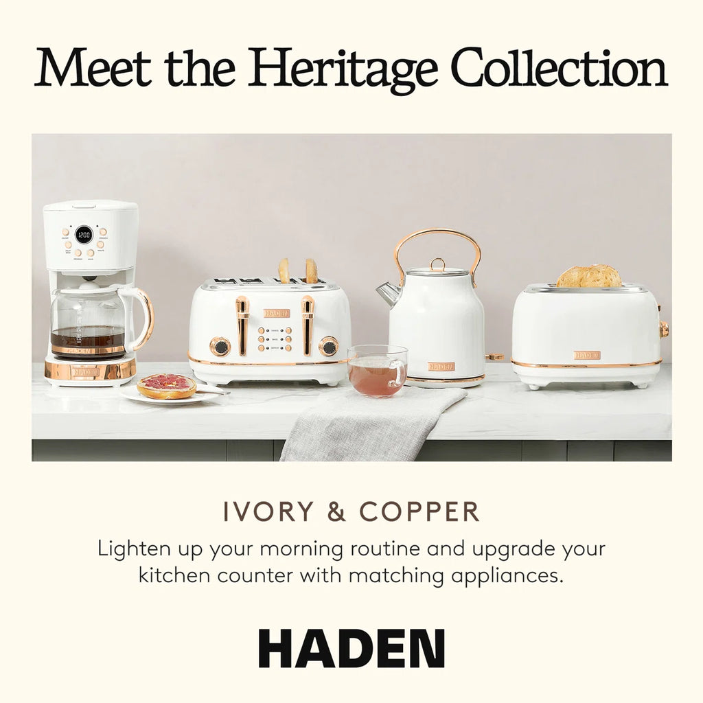 Haden Heritage 4 Slice Wide Slot Toaster with Heritage 1.7L Home Electric Kettle