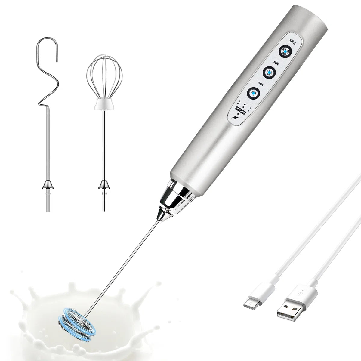 Stainless Steel Handheld Milk Frother Silver
