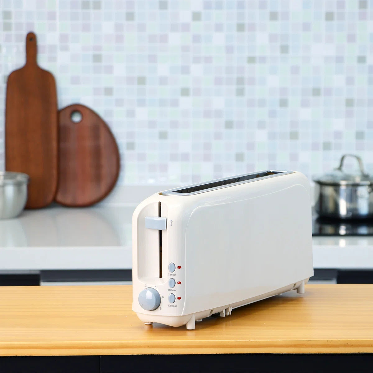 White 2-Slice Slim Toaster - 10" Long Slot For Bagels & Artisan Bread, 6 Shade Settings, Cancel/Reheat/Defrost, Removable Crumb Tray, Auto Shut-Off