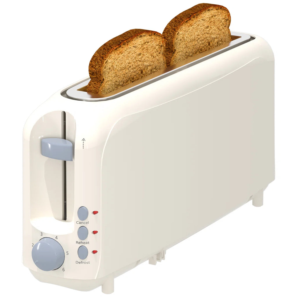 White 2-Slice Slim Toaster - 10" Long Slot For Bagels & Artisan Bread, 6 Shade Settings, Cancel/Reheat/Defrost, Removable Crumb Tray, Auto Shut-Off